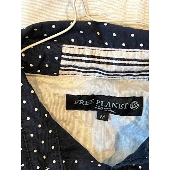 Free Planet Polka Dot Button Down Short Sleeve Shirt Mens M - Picture 2 of 3
